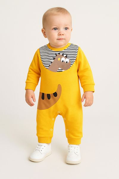 Bubito Baby Romper with Dinosaur Image and Bib Detail