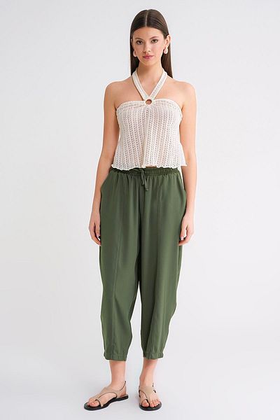 Mixray 4307 Women's Elastic Waist Piece Shalwar Trousers Gray