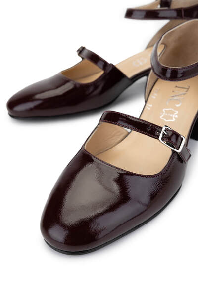 Tamer Tanca Women's Genuine Leather Claret Red Patent Leather Heeled Shoes