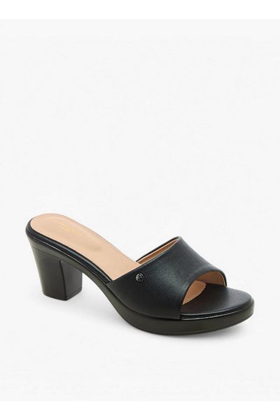 Flora Bella by Shoexpress Textured Slip-On Sandals with Block Heel