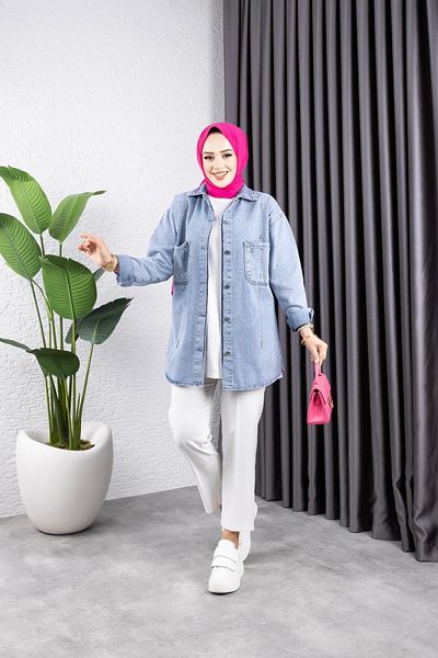 HARMAN BUTİK JACHETĂ DE BLUGU DE DENIM SPĂLAT DE ZĂPADĂ DETALIE PIATRĂ