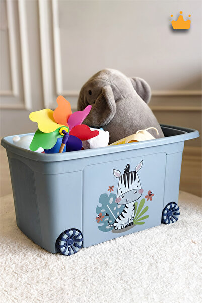 Babyhola 50Lt Tekerlekli Oyuncak Eşya Saklama Kutusu Sepeti Çocuk Odası Organizer Mavi 70x40x35cm