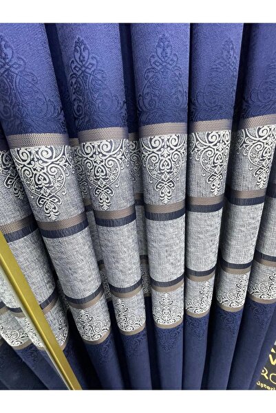NİVEMESHOME Nivemeshome Pocket Knife Fj672069 V-530 Navy Blue 1/3 Tight Pleated Background Curtain Apm