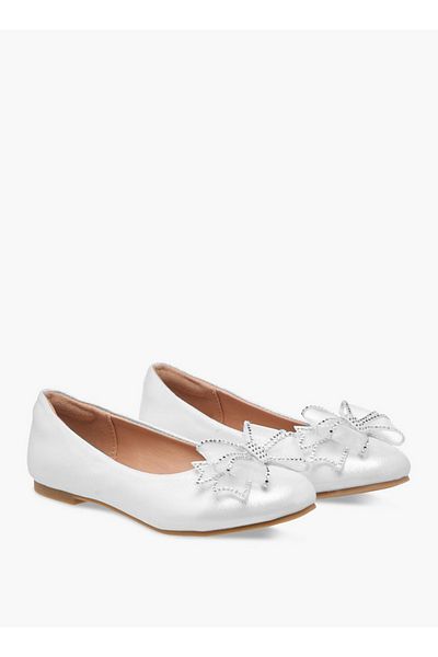 Celeste Girls' Bow Embellished Slip-On Ballerina Shoes