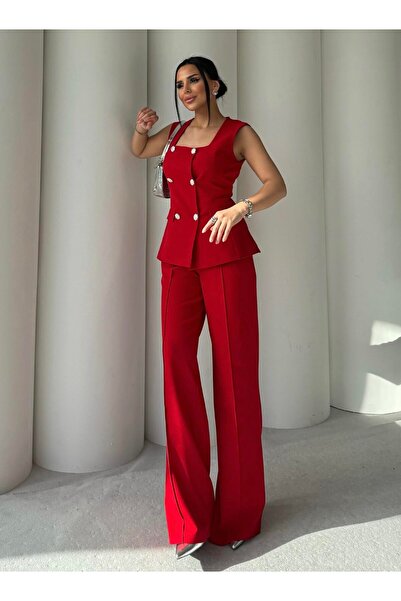 ZF BUTİK Yelek Pantolon Kare Yaka Takım