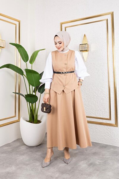 HARMAN BUTİK ΓΥΝΑΙΚΕΙΟ ΖΩΝΙΣΜΕΝΟ ΓΙΛΕΚΟ-ΦΟΥΣΤΑ 2 ΤΕΜΑΧΙΩΝ ΕΥΡΩΜΑΤΙΚΟ ΣΕΤ