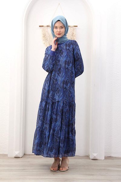 HARMAN BUTİK Women's Lined Chiffon Patterned Dress