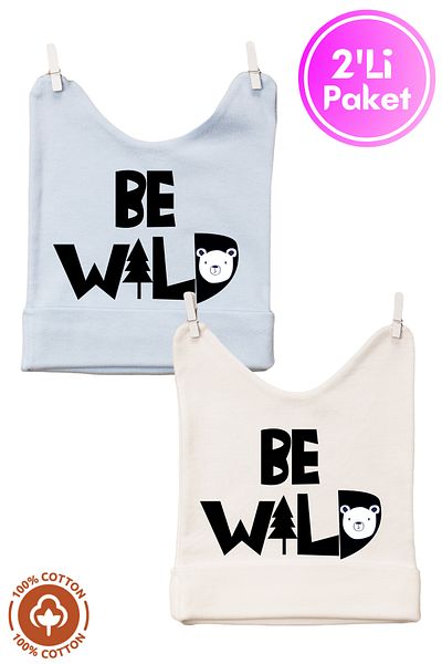 Miniel Unisex Baby Be Wild Printed 0-6 Months Combed Organic Cotton 2-Piece Baby Beanie Colorful Set