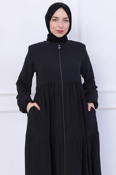 hafsamina Layered Gathered Ferace Black Hm2735