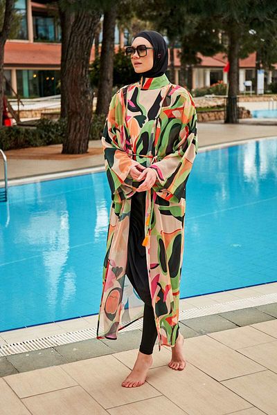 Marina Green Patterned Kimono Kaftan - P2414