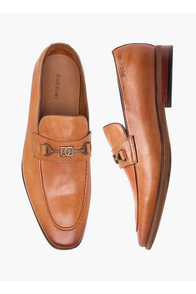 Duchini Men's Solid Slip-On Loafers with Metal Accent
