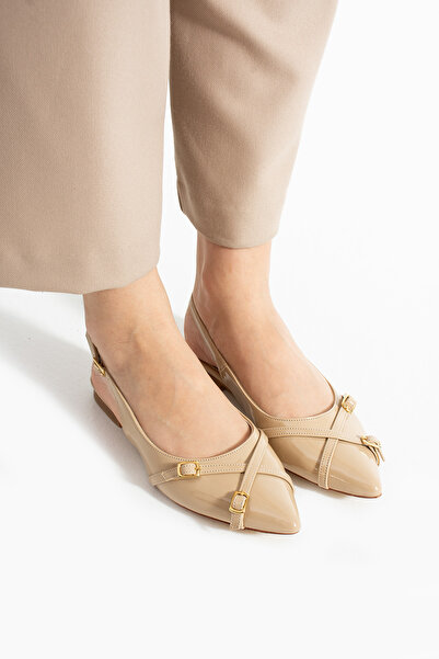 Extra Shoes İstanbul The Icon of Elegance Women's Beige Patent Leather Pointed Toe Ballerina Shoes