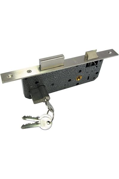 Generic AL ARQAM 70mm Door Lock Body with Both Side Key Cylinder (85-45mm) Silver & Black SS Finish