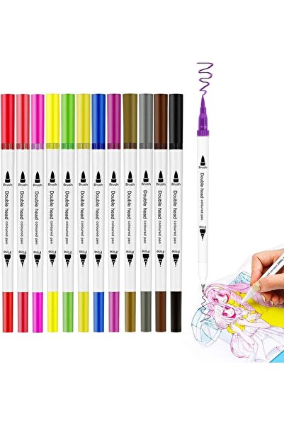 Samur 12'li Çift Taraflı Markör - Pastel Renkler Boyama Kalemi