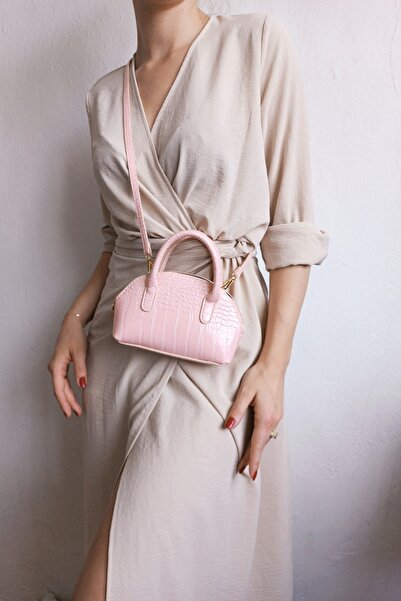 Sapphire Pink Kroko Mini Women's Hand and Shoulder Bag