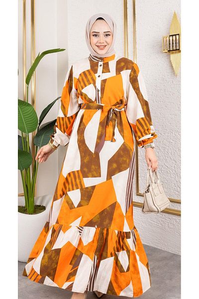 HARMAN BUTİK Women's Viscosite Testettur Dress with Belt