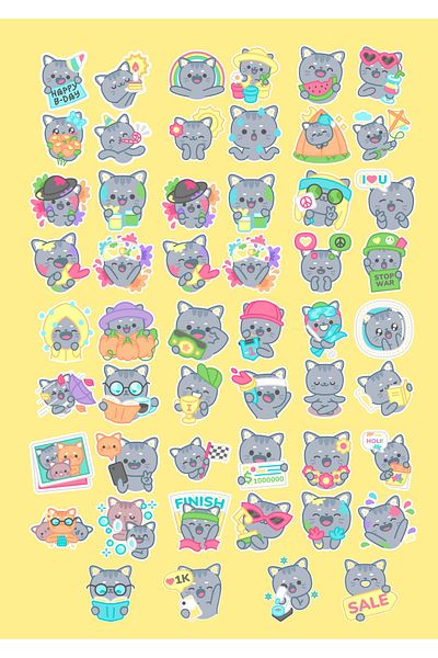Studio D arte DIY KIT Cute Gray Cat Sticker Set Phone-Tablet-Camera-Laptop-Agenda Sticker