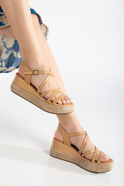 Elile Shoes Sandale cu toc cu pană din piele naturală