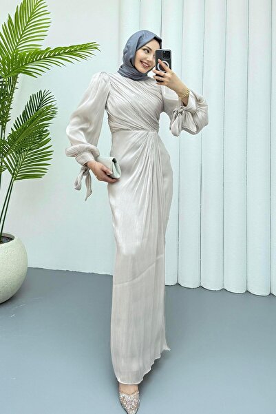 Modaensarbutik Taşla Süslenmiş Zarif Tesettür Abiye-TAŞ