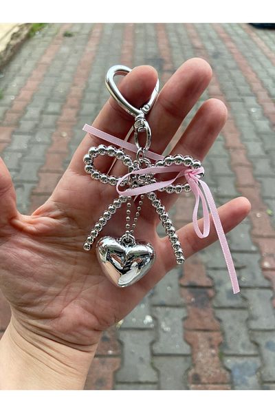 synshop Pearl heart keychain shoe phone bag ornament charm accessory ribbon ribbon