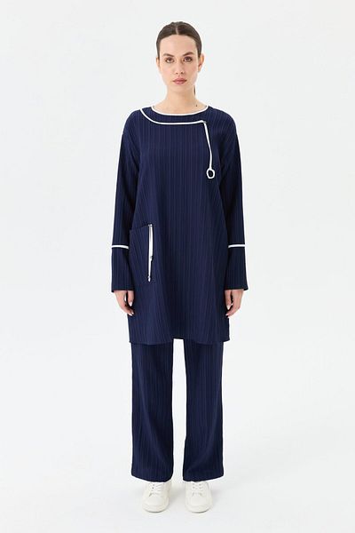 Esswaap Piping Detailed Trousers Suit Navy Blue