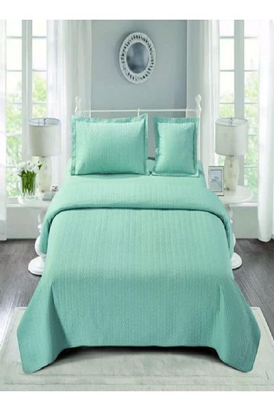 RISHAHOME 4-Piece Solid Embroidery Comforter Set Single – Green Spring, with Fitted Sheet & Pillows