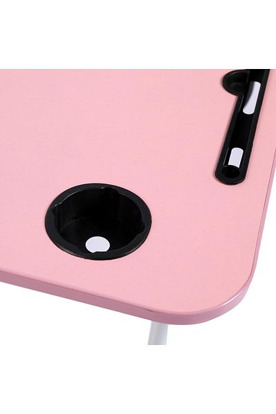 BUNCA Portable Foldable Bed Table Pink with iPad Holder and Cups with Non-Slip Legs for Reading and Working 60 x 40 cm