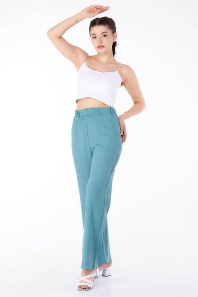 TOFİSA Πράσινο casual γυναικείο παντελόνι - Straight Medium - 25627