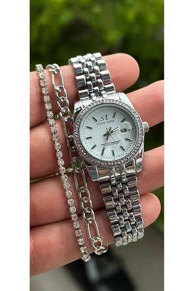 Show Time Steel Women's Wristwatch + Bracelet with Gift