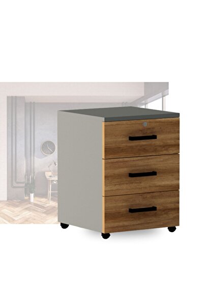 ATM MOBİLYA Anka Ofis, 3 Çekmeceli Kilitli, Hareketli Keson - Barok/Antrasit