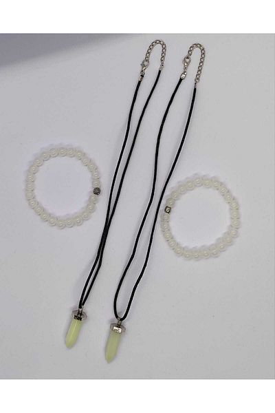 Lio20 Phosphorescent Cat Eye 2-Piece Bracelet, Necklace Set-Glow in the Dark-Loving Friend Family Combination Accessory