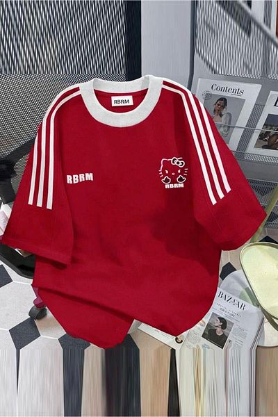 Köstebek Claret Red Hello Kitty Striped Rbrm Unisex T-Shirt