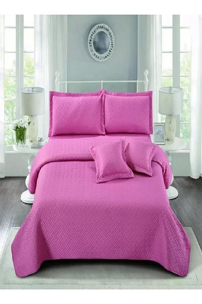 RISHAHOME 6-Piece Ultrasonic Comforter Set King Size – Oriental Pink, with Fitted Sheet & Pillow Case
