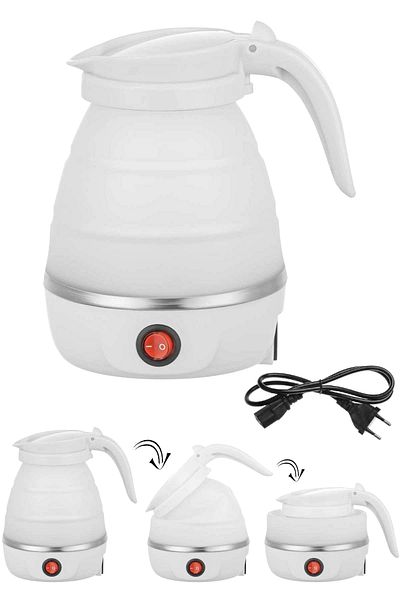 Tilbe Home Silicone Folding Electric Coffee Tea Water Heater Kettle Portable Travel Picnic Teapot 600ml.