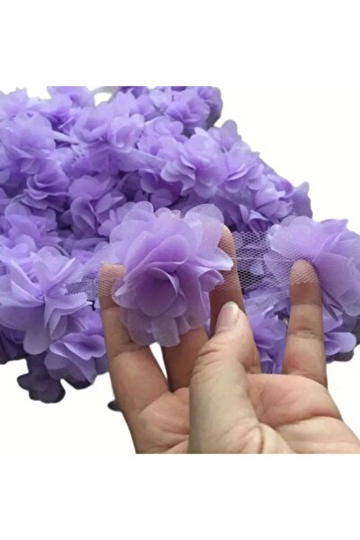 OZN AKSESUAR Lazer Kesim Çicek Süsleme, Kumaş Çicek, Tüllü Çicek, Şerit Çicek (2mt) lila