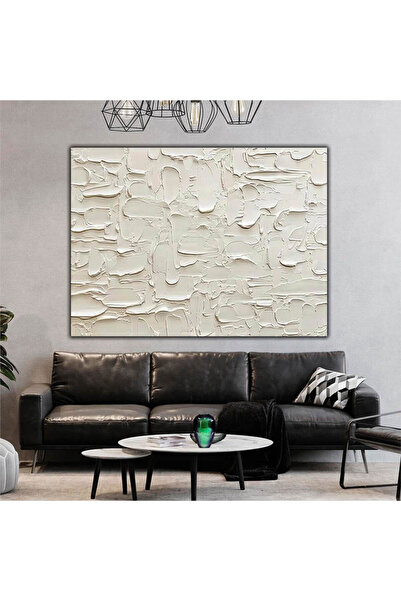 tablodekor SOYUT BEYAZ SPATULA İZLERİ YAĞLI BOYA DOKULU TABLO