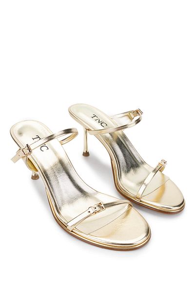 Tamer Tanca Women's Genuine Leather Gold Heeled Slippers
