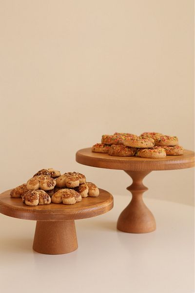 justwood 2 Pcs 25/14 cm Mummy and 20/8 cm Mini Wooden Leg Round Cake Cookie Presentation Serving Plate