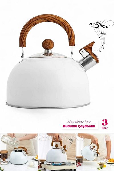 Tilbe Home 3 Liter Whistling Tea Kettle Nordic Wooden Water Heater Whistling Tea Pot Kettle Infuser Tea Pot