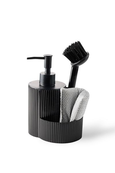 okacih Liquid Soap Dispenser with Reservoir Kitchen Bathroom Detergent Dispenser Brush Sponge Included 350 ml