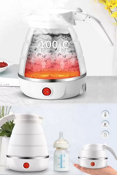 Tilbe Home Silicone Folding Electric Coffee Tea Water Heater Kettle Portable Travel Picnic Teapot 600ml.