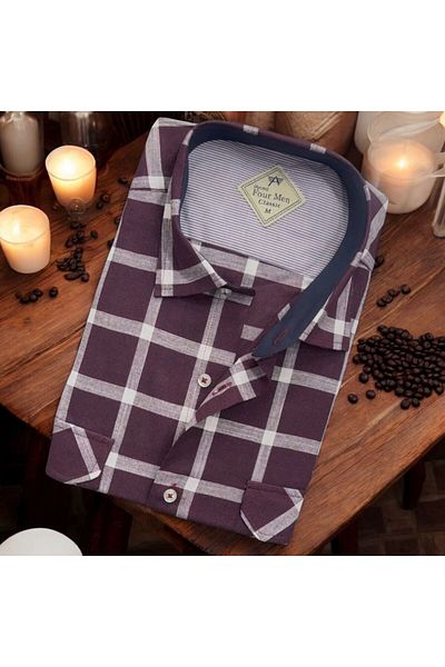 GÖMLEK GALERİSİ Men's Classic Relaxed Fit Checked Double Pocket Short Sleeve Shirt