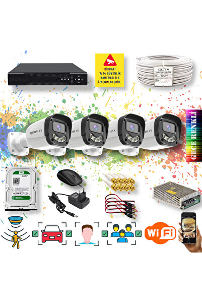 qromax 4 Kameralı Gece Renkli Yapay Zeka Özellikli SONY Lensli Güvenlik Kamer...