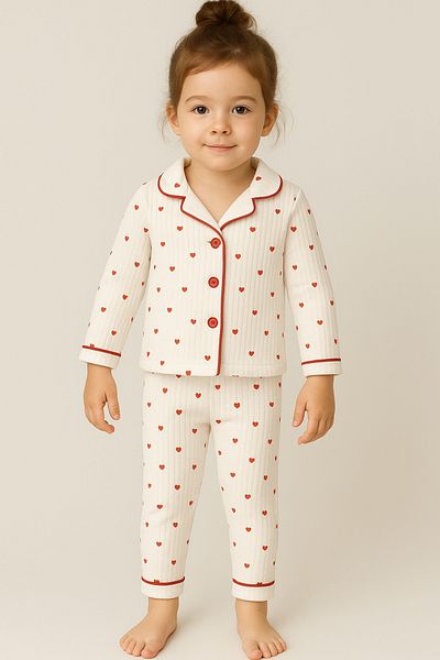 Bubito 2-Piece Pajama Set for Baby Girl - Heart, Red and White