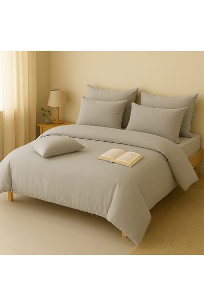 Prime Sleeks Σετ Παπλωματοθήκη Διπλό 100% Βαμβάκι 200x220 εκ., Σετ Σεντόνια με Λάστιχο, Γκρι
