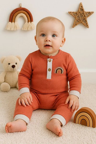 Babydonat Waffle Rainbow Embroidered Jumpsuit for Baby Boy