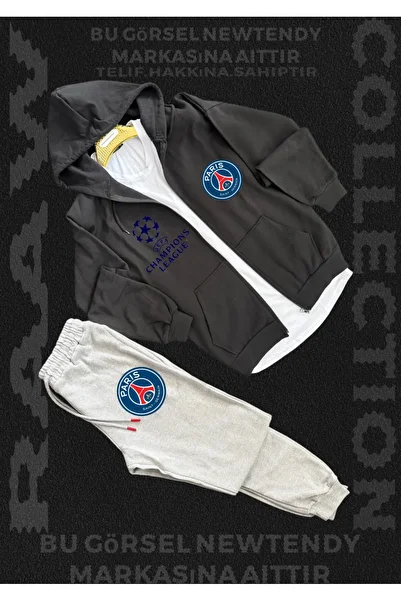 NEW TRENDY COLLECTİON Paris Logo Hooded Sweat Sweatpants Men's Combination Stylish Sports Set