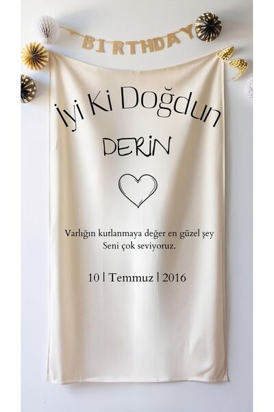 Puppetzzz İsimli Doğum Günü Flama Afiş Duvar Halısı 100x60 Dikey Banner