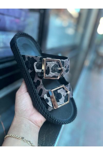 MİSS PARK MODA النعال النمر الرمادي