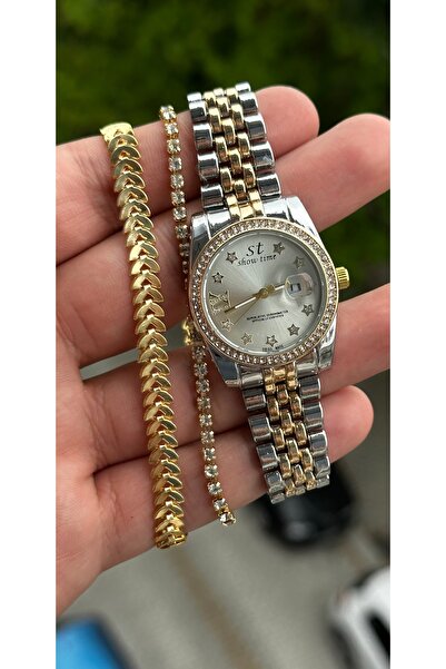 Show Time ÇELİK KADIN KOL SAATİ + BİLEKLİK HEDİYELİ